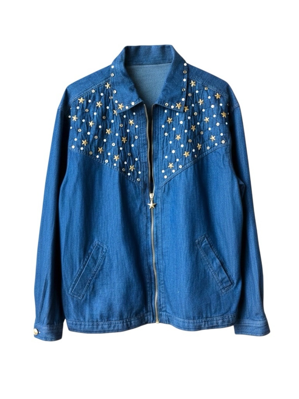 Star-Embellished Blue Denim Jacket